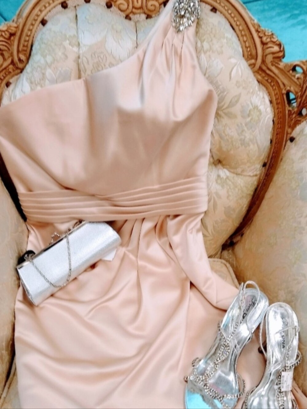 Alexia Champagne Off Shoulder Cocktail Dress